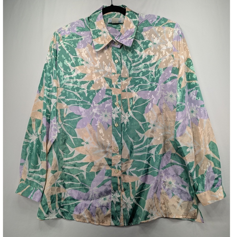 Vintage Da-Rue Draper's & Damon's Floral Jacquard Blouse Green Purple Size‎ 16